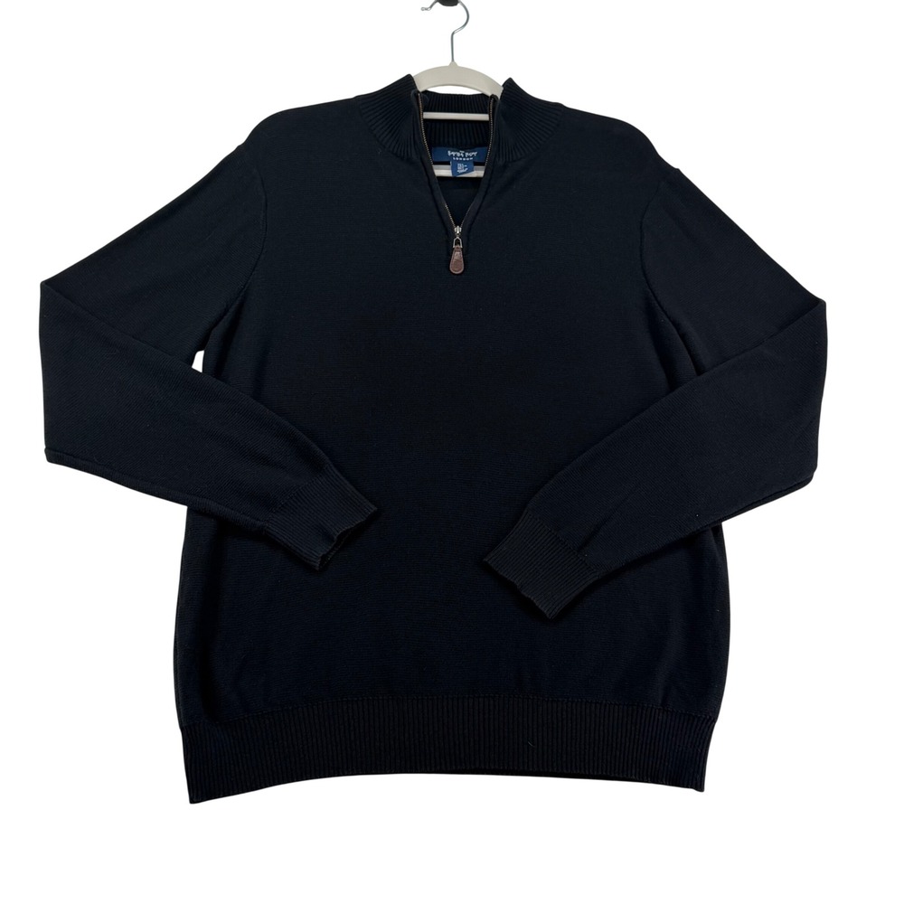 The Savile Row Company Quarter Zip 100% Cotton Sweater Mens Large Black Preppy